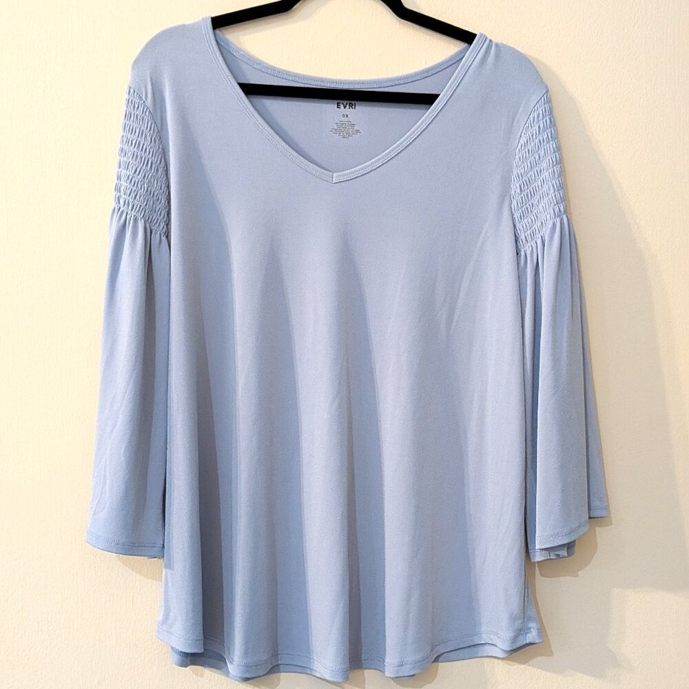 EVRI Women's Plus Size Light Blue Smocked-Sleeve Blouse – Size 0X